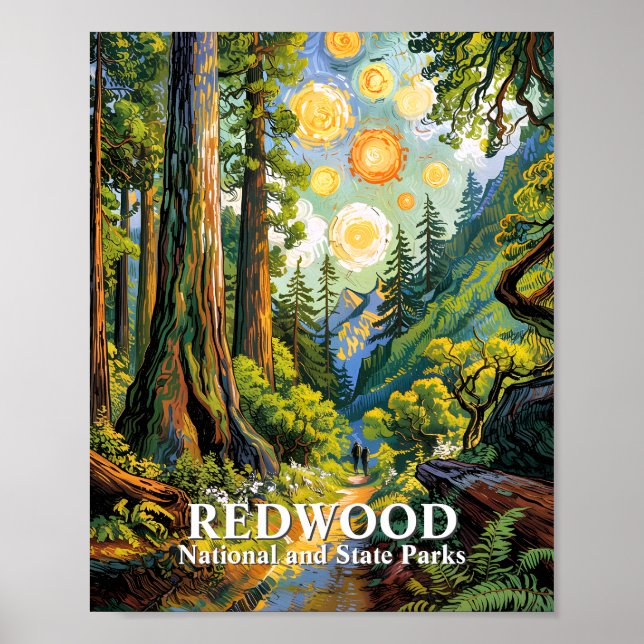 Custom Van Gogh Redwood National Park Hiking Trail Poster (Front)