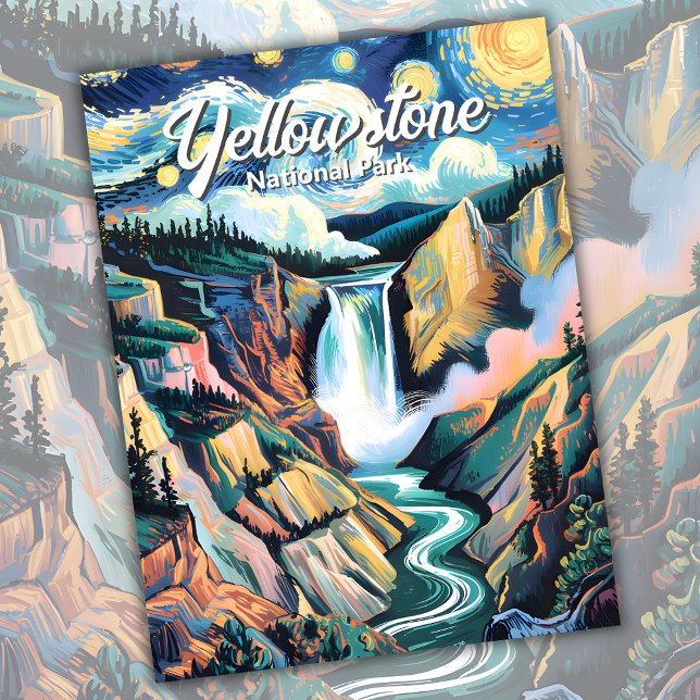 Custom Van Gogh Yellowstone Lower Falls Colourful Postcard (Van Gogh Yellowstone Lower Falls Colorful Postcard)