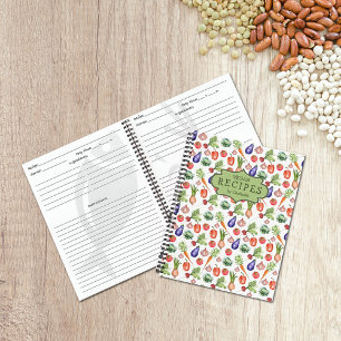 Custom Vegan Recipes, Veggies in Watercolors Notebook