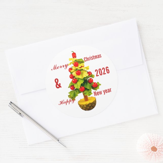 Custom Vegetables Christmas Tree, Lettuce Leaves  Classic Round Sticker (Envelope)