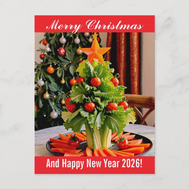 Custom Vegetables Christmas Tree, Lettuce Leaves  Holiday Postcard (Front)