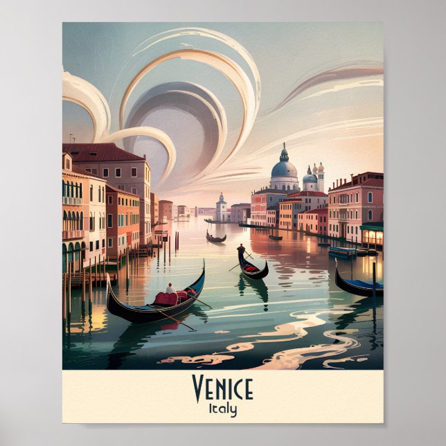 Custom Venice Italy Gondola Canal Watercolor Retro Poster (Front)