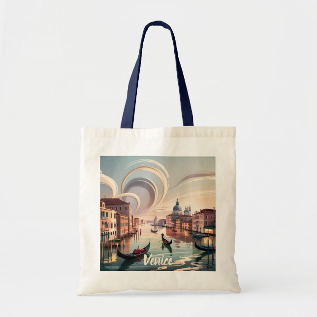 Custom Venice Italy Gondola Canal Watercolor Retro Tote Bag (Front)