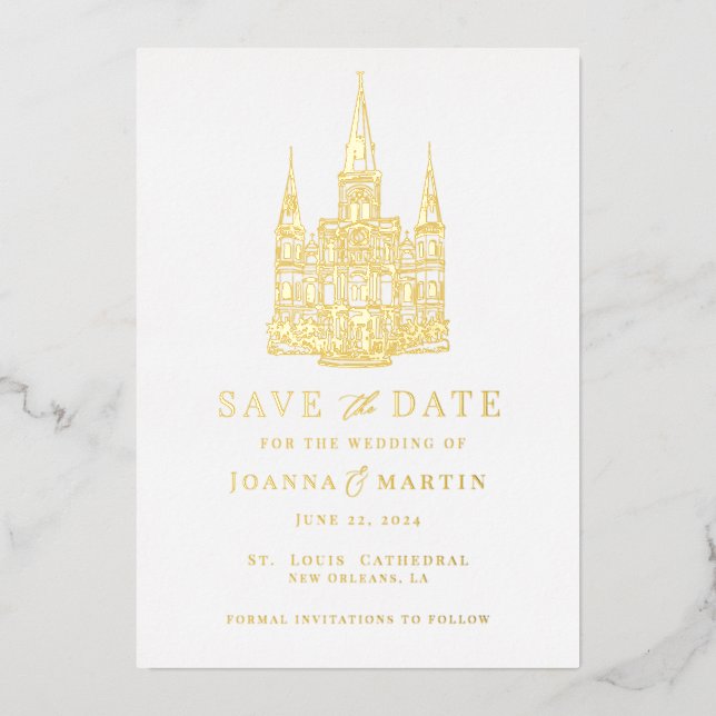 Custom Venue Illustration Gold Foil Invitation (Front)