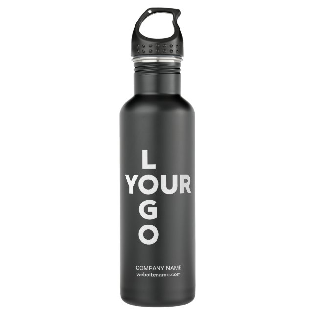 Custom Vertical Logo and Text on Black 710 Ml Water Bottle (Front)