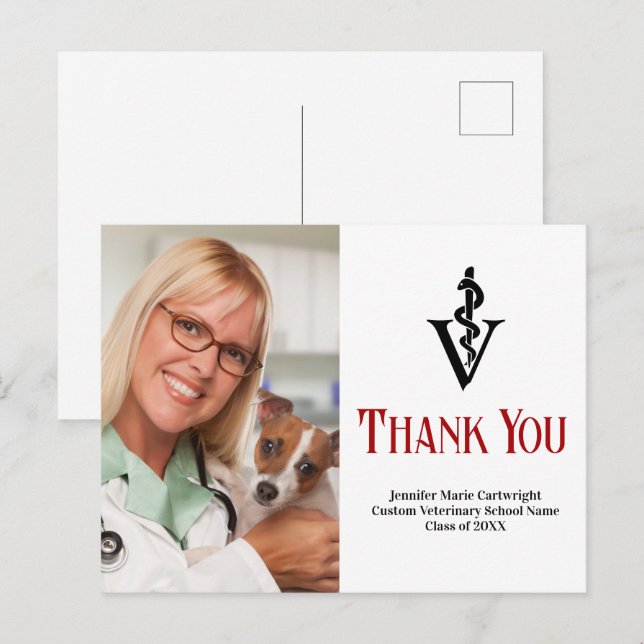 Custom Veterinarian Photo Veterinary Thank You Postcard (Front/Back)