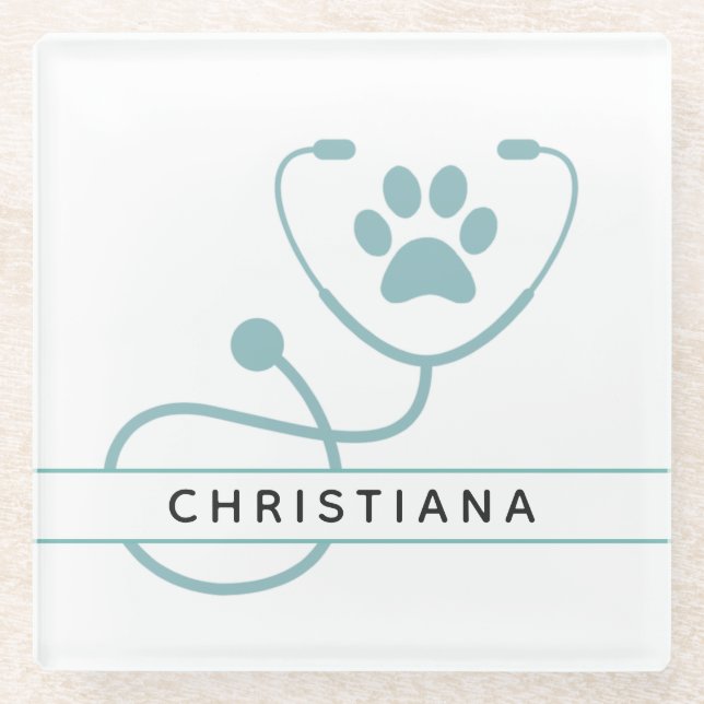 Custom Veterinarian Veterinary Professionals Glass Coaster (Front)