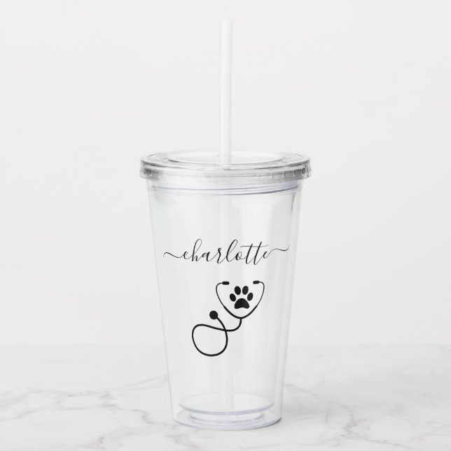 Custom Veterinarian Veterinary Tech Vet Assistant Acrylic Tumbler (Front)