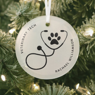 Custom Veterinarian Veterinary Tech Vet Assistant Glass Tree Decoration