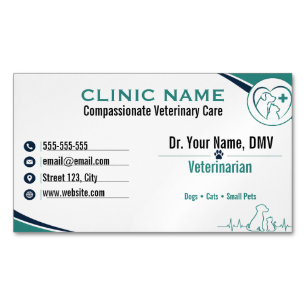 Custom Veterinary Modern Vet Clinic Magnetic Business Card