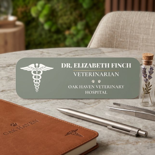 Custom Veterinary Name Tag DVM Clinic Caduceus  (Custom Veterinary Name Tag DVM Clinic Caduceus Sage Green
)