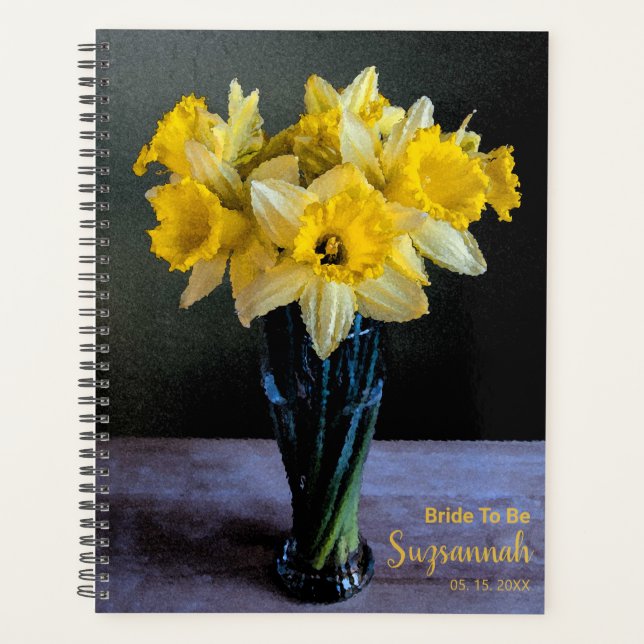 Custom Vibrant Daffodils Vase Still Life Wedding Planner (Front)