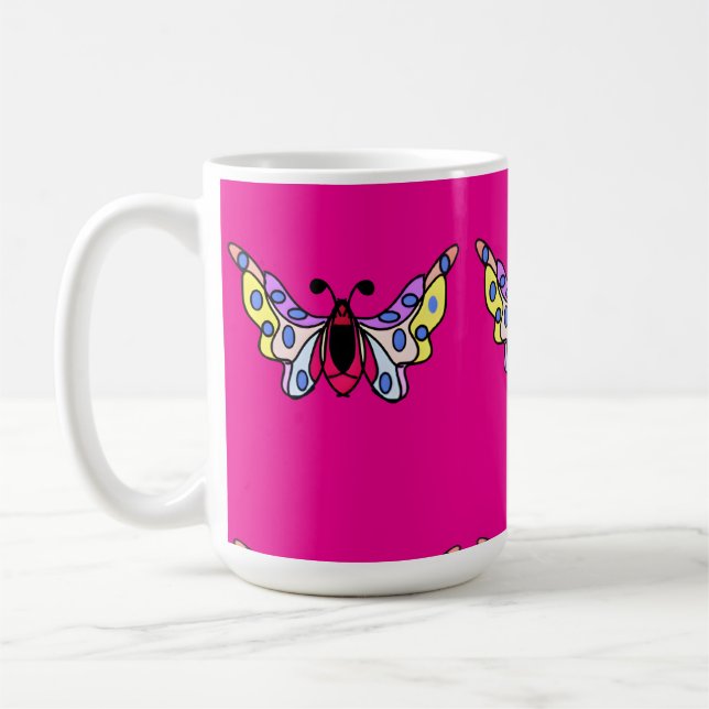 Custom Vibrant Modern Folk Butterfly Art Coffee Mug (Left)