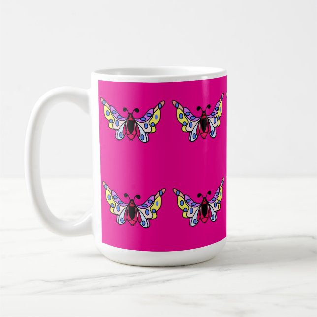Custom Vibrant Modern Folk Butterfly Art Coffee Mug (Left)
