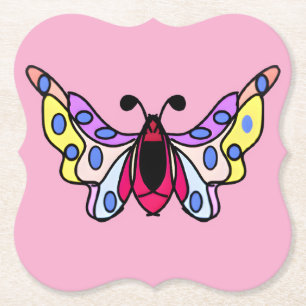 Custom Vibrant Modern Folk Butterfly Art Paper Coaster
