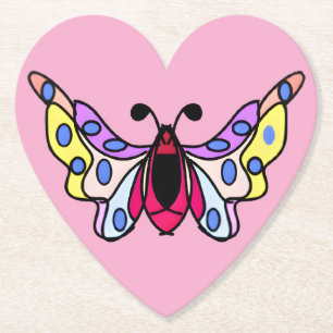Custom Vibrant Modern Folk Butterfly Art Paper Coaster