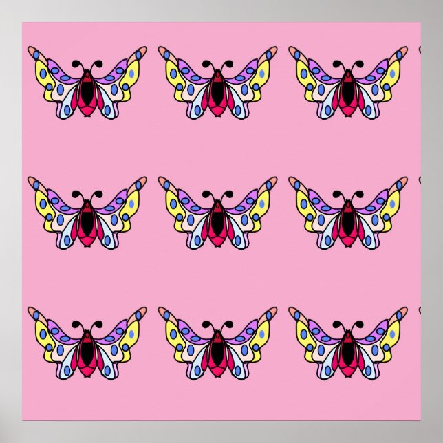 Custom Vibrant Modern Folk Butterfly Art Poster (Front)