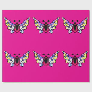 Custom Vibrant Modern Folk Butterfly Art Wrapping Paper
