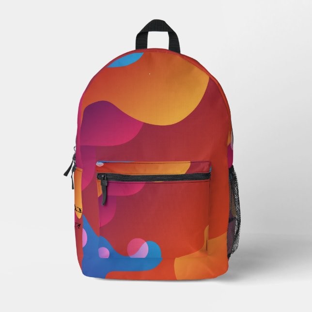 Custom Vibrant Orange Colourful Pattern Aesthetic Printed Backpack (Front)
