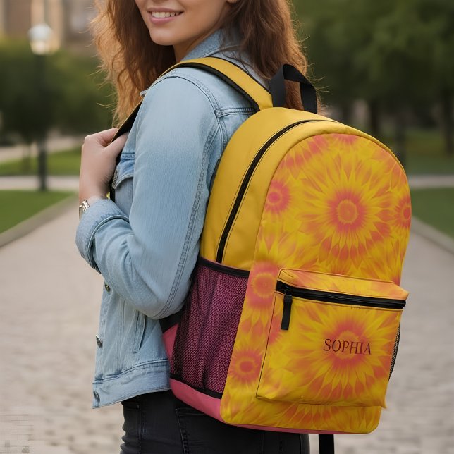 Custom Vibrant Sunflower Tie-Dye Art Printed Backpack (Creator Uploaded)