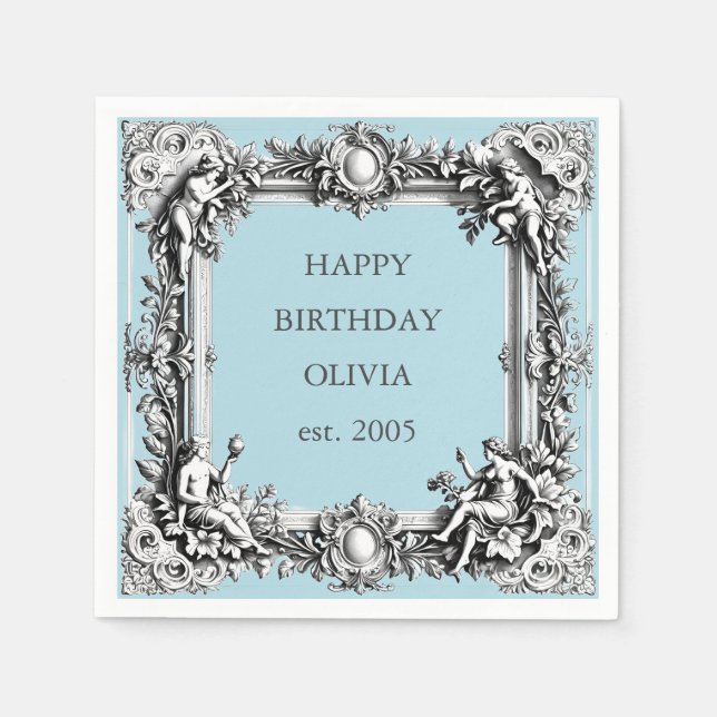 Custom Victorian Scroll Frame – blue baby boy Napkin (Front)