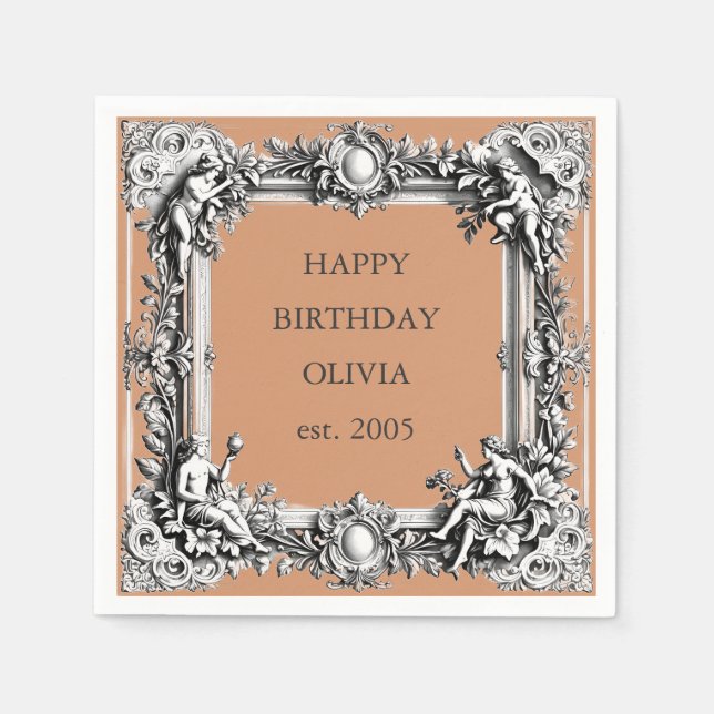 Custom Victorian Scroll Frame – clay terracotta Napkin (Front)