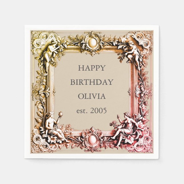 Custom Victorian Scroll Frame Napkin – mocha brown (Front)