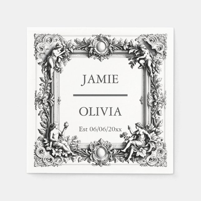 Custom Victorian Scroll Frame Napkin – wedding (Front)