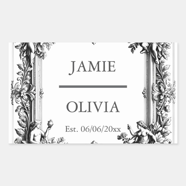 Custom Victorian Scroll Frame Napkin – wedding Rectangular Sticker (Front)