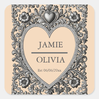Custom Victorian Scroll Frame – wedding Square Sticker