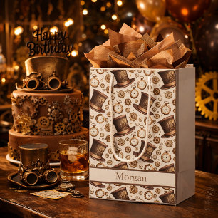 Custom Victorian Steampunk Hat and Clockwork Name Medium Gift Bag