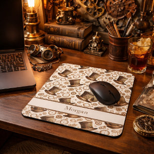 Custom Victorian Steampunk Hat and Clockwork Name Mouse Mat