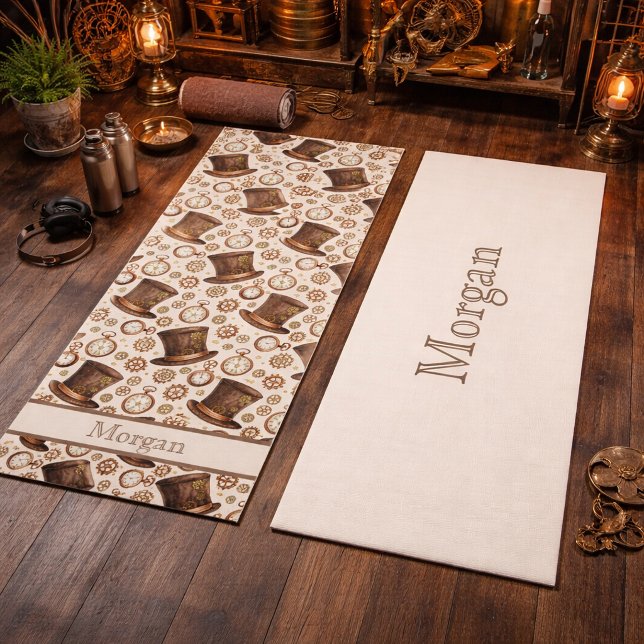 Custom Victorian Steampunk Hat and Clockwork Name Yoga Mat (Creator Uploaded)