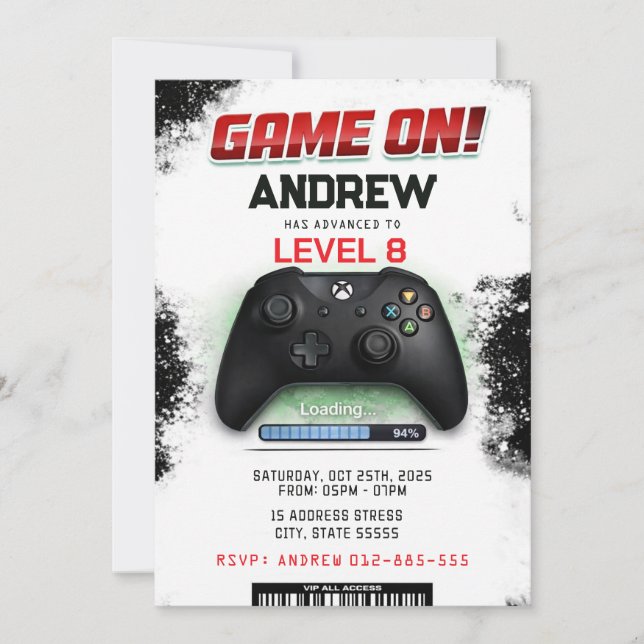 Custom Video Gamer birthday for boy invitation (Front)