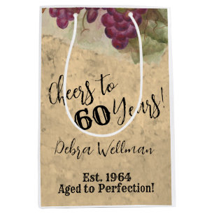 Custom vineyard watercolor Cheers to 60 Years Medium Gift Bag