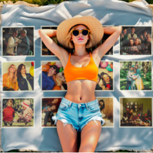 Custom Vintage 12 Photo Nostalgic Birthday 90s Throw Blanket