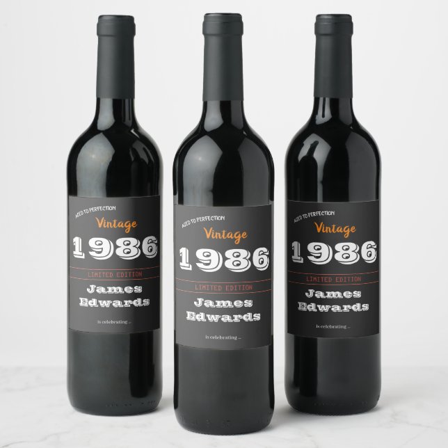 Custom Vintage 1986 Retro Wine Label – 40th Birthd (Bottles)