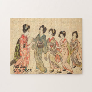 Custom Vintage Aesthetic Japan Kimono illustration Jigsaw Puzzle