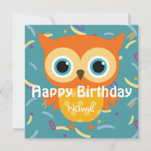 Custom vintage animals owl birthday cute Flat Card