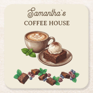 Custom Vintage Bakery Merch Brownie Art Square Paper Coaster
