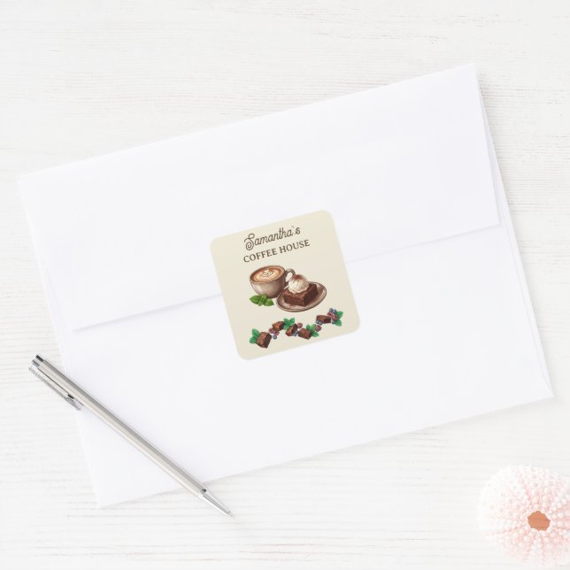 Custom Vintage Bakery Merch Brownie Art Square Sticker (Envelope)