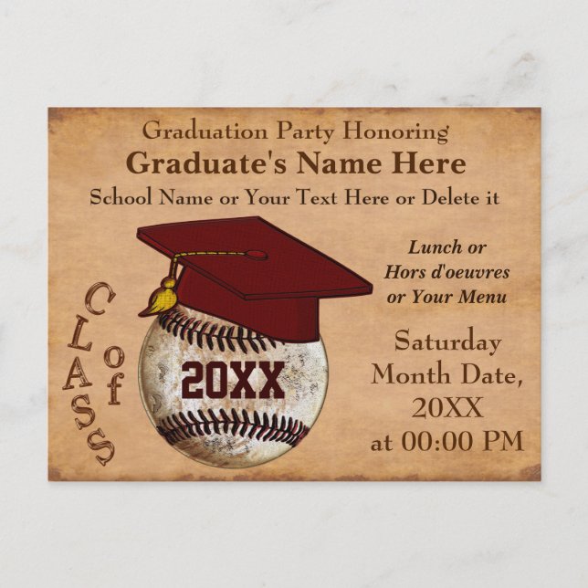 CUSTOM Vintage BASEBALL Graduation Invitations (Front)