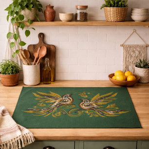Custom Vintage Bird Floral Green Tea Towel