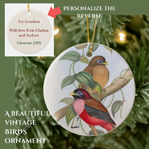 Custom Vintage Bird Illustration Christmas Ceramic Tree Decoration