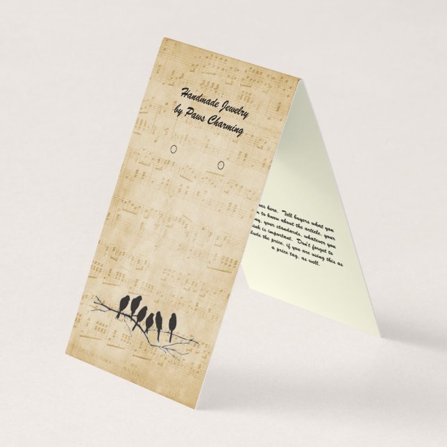 Custom Vintage Bird Tent DIY Earring Display Cards (Front)