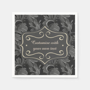 Custom Vintage Black and White Leaf Pattern Napkin