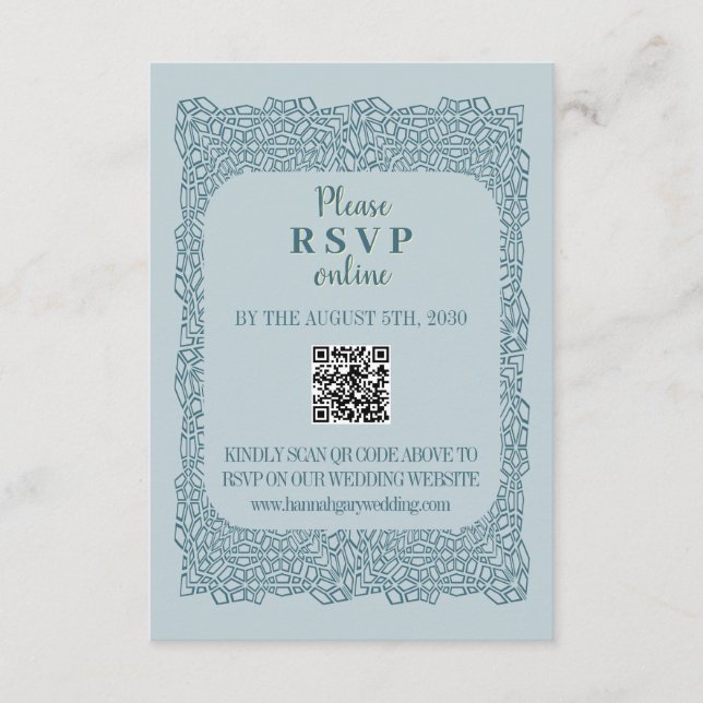 Custom vintage blue lace QR code Enclosure Cards (Front)