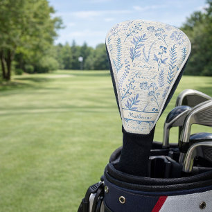 Custom Vintage Blue Wildflower French Toile Golf Head Cover
