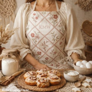 Custom Vintage Blush Pink Floral Lattice Pattern Apron