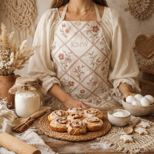 Custom Vintage Blush Pink Floral Lattice Pattern Apron